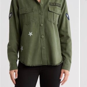 Rails Green Military Style Shirt Jacket with Stars & Patches